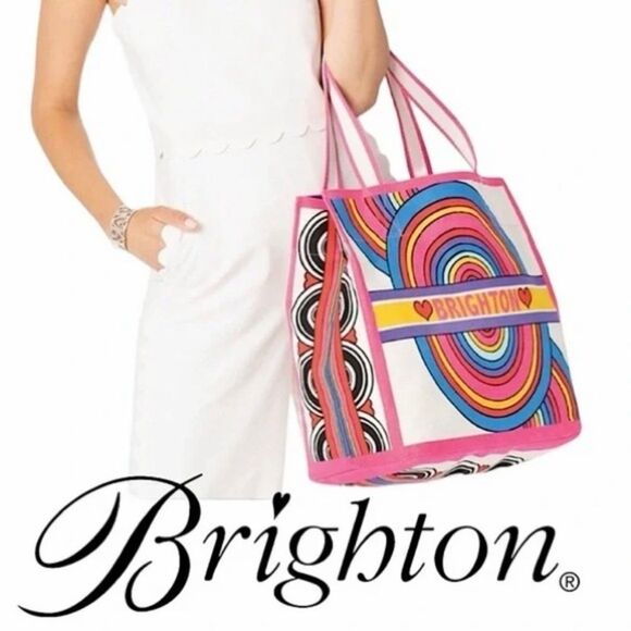 NWT Brighton Rainbow Bright Canvas Tote Bag Love To Be Bold Beach Summer - Picture 1 of 12